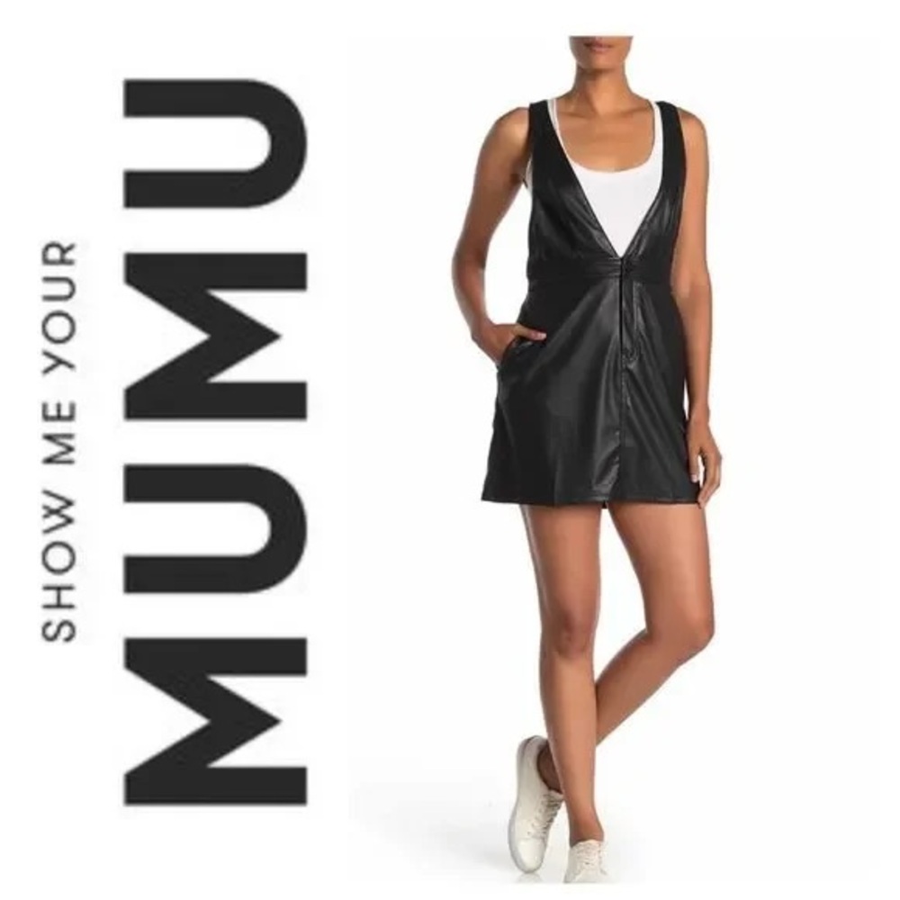 Show Me Your Mumu Black Faux Leather Pinafore Dress Size L